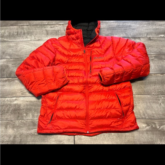 Eddie Bauer StormDown 800 Orange Puffer Puffy Goose Down Mens Jacket Size Large - Picture 3 of 10